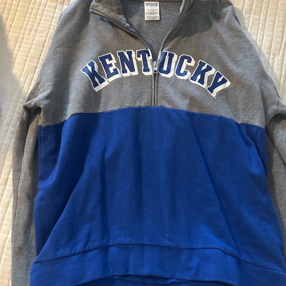 PINK University of Kentucky Gray and Blue Half-Zip Sweatshirt